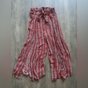Simple Red Striped Wide-Leg Pants